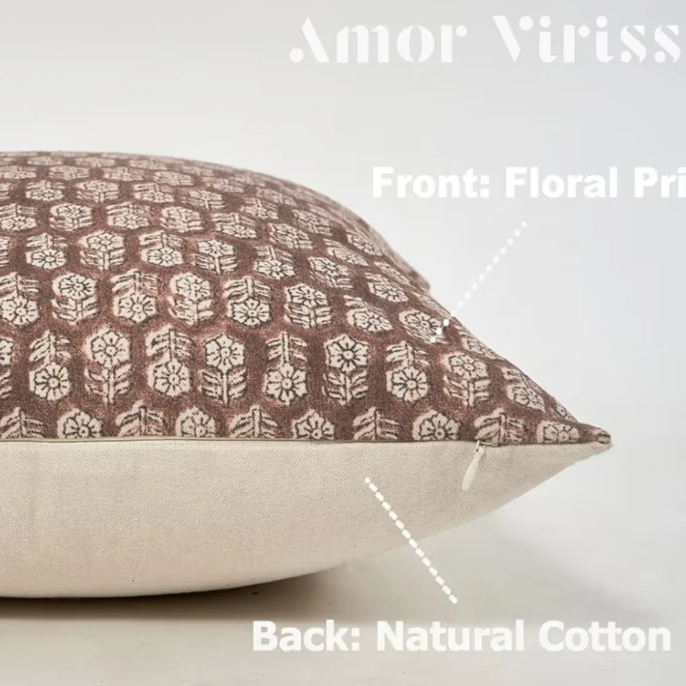 One Floral Brown & Cream Cotton Accent Pillow Cover Size 20 X 20